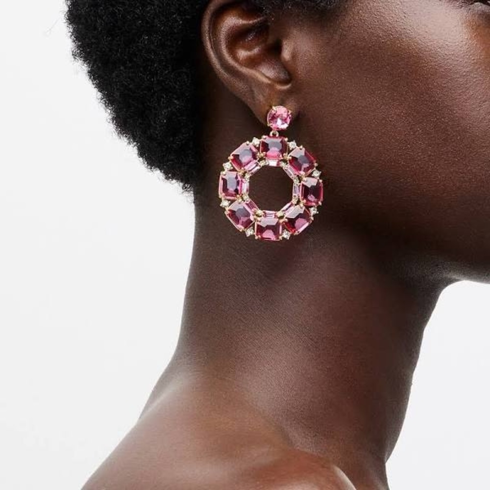 J CREW CRYSTAL HOOP EARRINGS ROSE PINK NWT